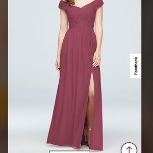 David’s Bridal long mesh off the shoulder dress in Chianti
